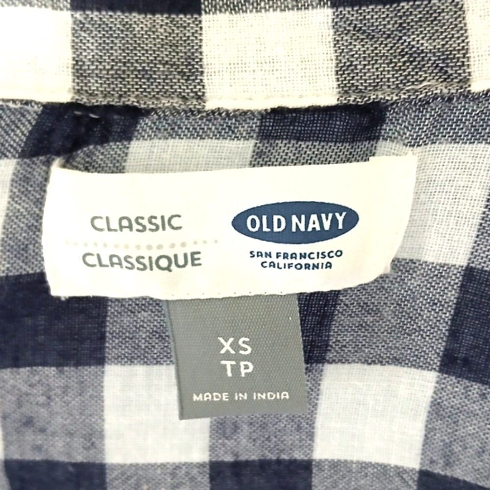 Classic Navy Blue & White Gingham Checkered Long Sleeve Button Up Shirt XS - Picture 4 of 5